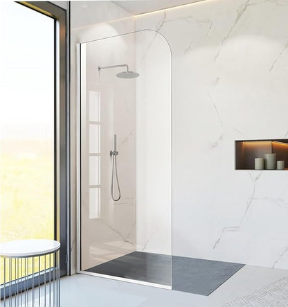 Glass Shower Panel, 36" W x 78" H Semi-Framed Fixed Shower Glass Panel in Silver with 5/16"(8mm) Clear Tempered Glass Door, Simple Shower Door Panel for Bathroom