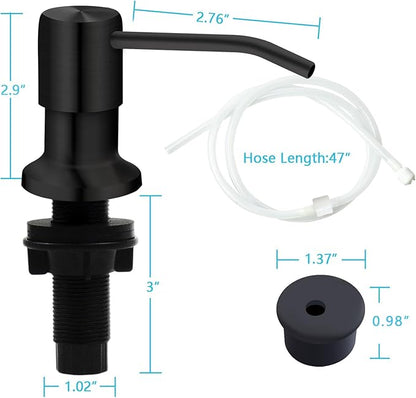 Sink Soap Dispenser, Kichen Sink SoapDispenser, 47" Extension Tube kit, Under Sink Soap Dispenser Pump, No Need More Refills （Black-2 Pack）