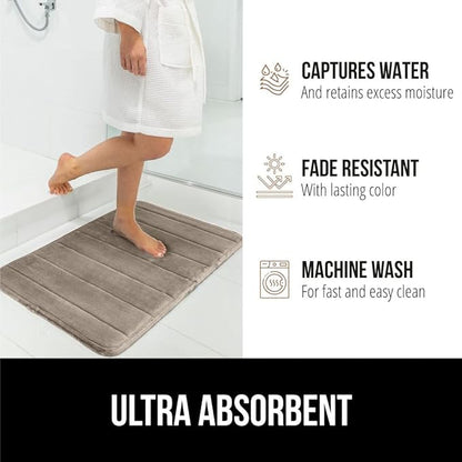 GORILLA GRIP Memory Foam Bath Mat, Soft Absorbent US Designed Bathroom Rug, Gripping Dots Machine Washable Bathmat, Cushioned Floor Mats, Shower Sink Rugs Room Décor Accessories, 24x17 Taupe