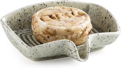 Self Draining Soap Dish, Ceramic Drain Soap Holder Waterfall Design Soap Saver for Shower, Bathroom, Sink, Kitchen and Countertop, Keeps Dry, Speckled Glaze