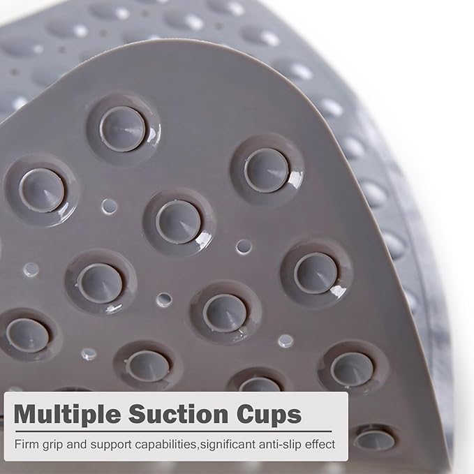 Mrcrypos Corner Shower Mats 25.5 x 25.5 Inches Bath Mat with Suction Cups and Drain Holes, Quick Dry Anti Slip Bathmat Machine Washable Shower Stall Mats for Bathroom, Gray