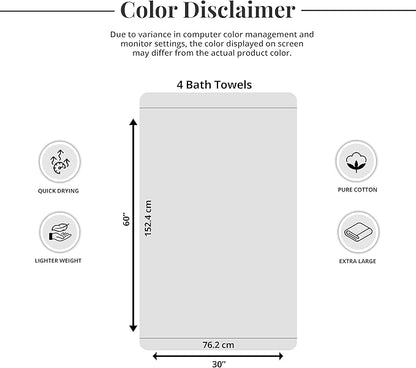 Tens Towels Pack of 4 Extra Large Bath Towels 30 x 60 Inches, 100% Cotton, Larger & Lighter Weight, Quicker to Dry, Super Soft and Absorbent, Perfect for Bathroom, Green