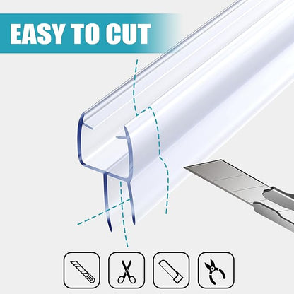 Shower Door Seal, 4 PCS 3/8" X 36" Glass Door Bottom Seal, Ultra Clear Frameless Shower Doors Strip, Stop Shower Leaks and Create a Water Barrier for 3/8 Inch (10mm) Glass
