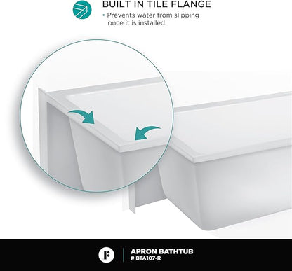 Fine Fixtures Acrylic, Fiberglass Alcove Soaking Bathtub with Integral Apron Front in Glossy White - Right Hand Drain, 48" x 32"