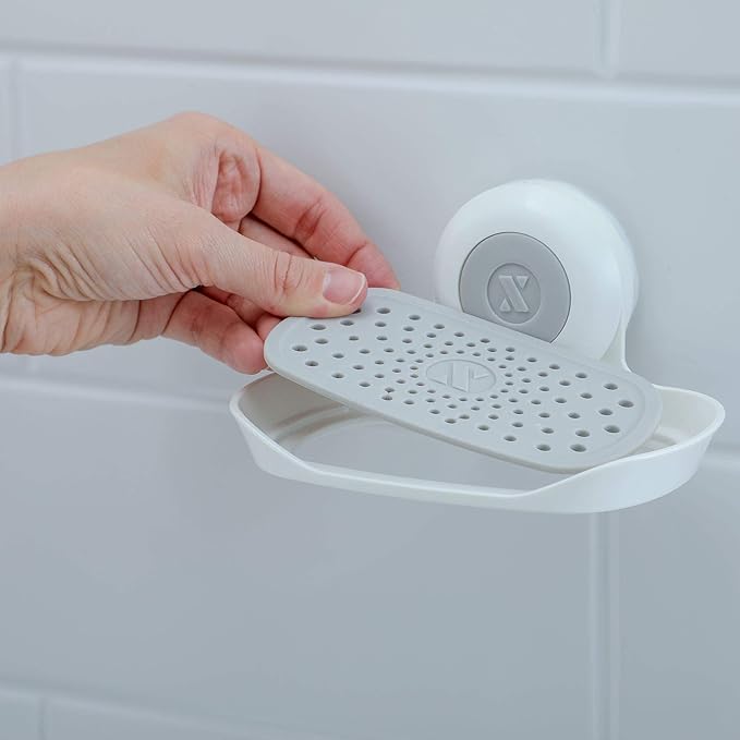 SlipX Solutions Strong Hold Soap Saver, Suction Cup Soap Holder, Must Have Universal Kitchen & Bathroom Shower Accessories (White, Single Tray (2-Pack)
