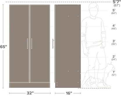 Prepac Elite Tall Garage Storage Cabinet & Pantry Storage Cupboard, 2-Door Freestanding Bathroom or Pantry Cabinet with Adjustable Shelves, 16" D x 32" W x 65" H, Drifted Gray