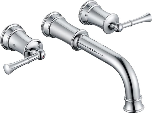 High Flow Wall Mount Tub Filler with Rough-in Valve, Brass Roman Tub Faucet 2 Handle Bathtub Faucet 360° Swivel Spout, Polished Chrome(B2306-CP)
