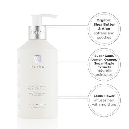 Zents Hand & Body Wash (Petal Fragrance) | Hydrating Anti-Aging Cleanser with Organic Shea Butter & Aloe for Dry Skin | Gentle & Nourishing | 10 fl oz