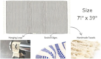 Bazaar Anatolia Turkish Beach Towel – 100% Cotton, Quick Dry, Sand Free Striped Towel for Bathroom and Camping – Oversized 71x39 Inches – Arpa Dark Blue