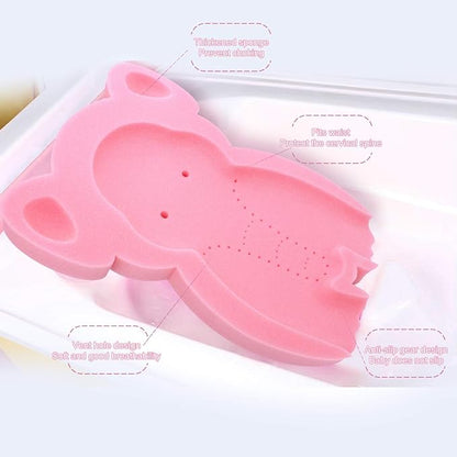 Soft Infant Bath Sponge Elephant Baby Bath Mat Newborn Comfy Foam Skid-Proof Cushion (Pink 1Set)