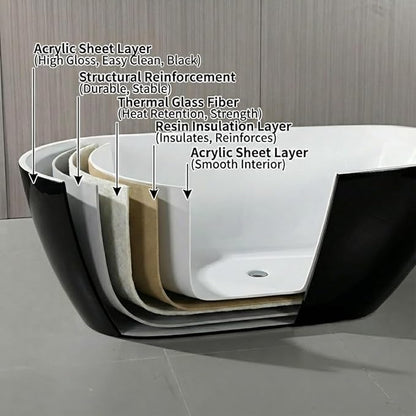 67" Freestanding Acrylic Bathtub, Deep Soaking Tub with Non-Slip Base & Chrome Drain, cUPC Certified, Black Pearl