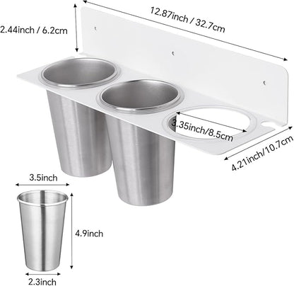 Hair Tool Organizer Wall Mount, Stainless Steel Hair Tool Holder with 2 Heat-Resistant Cups, Curling Iron Holder for Vanity, Hot Tools Organizer with PVC Ring,Hair Dryer Holder for Bathroom