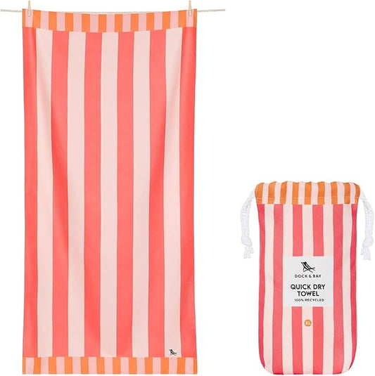Dock & Bay Beach Towel - Quick Dry, Sand Free - Compact, Lightweight - 100% Recycled - Includes Bag - Raspberry Road - Extra Large (200x90cm, 78x35)