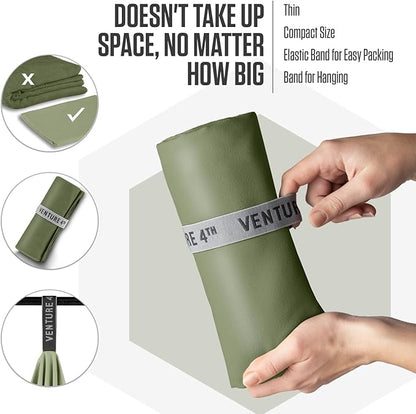 VENTURE 4TH Quick Dry Towel. Microfiber Travel Towel Ideal for Camping, Hiking, Backpacking, Gym. Lightweight & Fast Drying Travel Towels for Body. Compact & Easy to Pack - Army Green Large