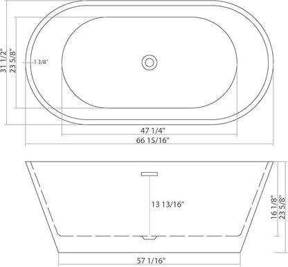 Logmey 67 Inch Freestanding Bathtub White Acrylic Oval Shape Soaking Tub with Chrome Drain & Overflow Assembly for Classic and Modern Bathrooms