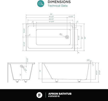Fine Fixtures Acrylic, Fiberglass Alcove Soaking Bathtub with Integral Apron Front in Glossy White - Right Hand Drain, 48" x 32"