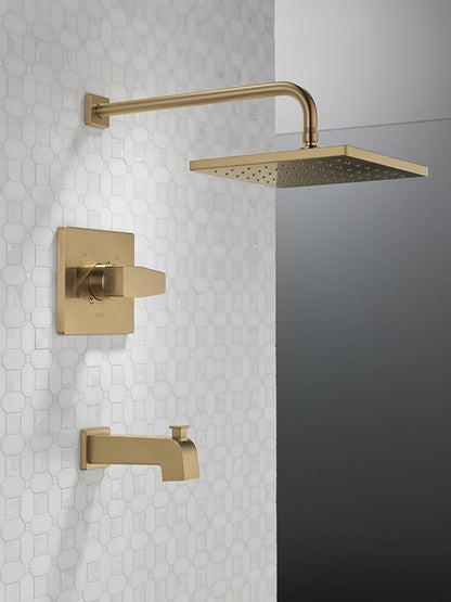 Delta Faucet Modern Raincan Square Single-Function Tub and Shower Trim Kit Gold, Tub Faucet Set, Rainfall Shower Head Gold, Delta Shower Kit, Champagne Bronze T14468-CZ-PP (Valve Not Included)