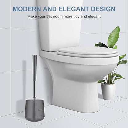 SetSail Toilet Brush and Holder, Self Closing Lid Toilet Bowl Brushes Holder and Extra Long Handle Ventilated Toilet Brush Set for Bathroom Cleaning, Nylon Bristles, Grey