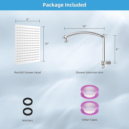 Hibbent All Metal cUPC Certified Rain Shower Head, 10'' High Pressure Rainfall Showerhead with 16" Shower Head Extension Arm, Solid Brass Adjustable Shower Arm Extender, fixed Showerheads, Chrome