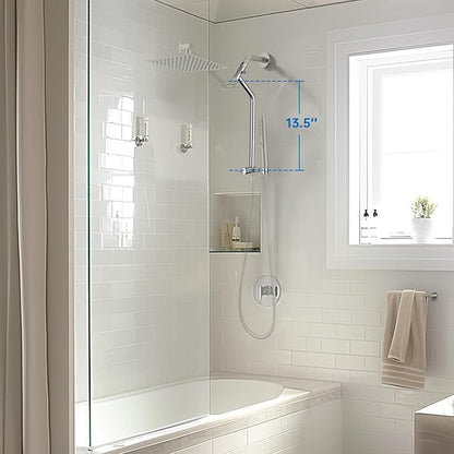 G-Promise All Metal Shower Diverter with Low Holder, Extended 13.5 Inch, 3-Way Diverter Valve with Pause Mode for Handheld and Fixed Shower Heads ∣ 4-Setting Replacement Part (Chrome)
