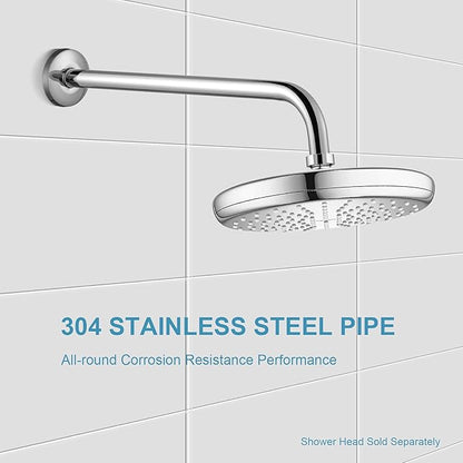OFFO Shower Arm with Flange, 16 in Wall Mount Replacement Angle Shower Head Arm Wall-Mounted For Fixed Shower Head & Handheld Showerhead, Chrome