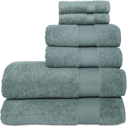 Hencely 6-Piece Bath Towel Set - High Absorbency, Quick Drying - 100% Soft Turkish Cotton - 2 Bath Towels, 2 Hand Towels, 2 Washcloths - for Bathroom, Home, Hotel, Spa, and Gym - 6-Pack Dark Green