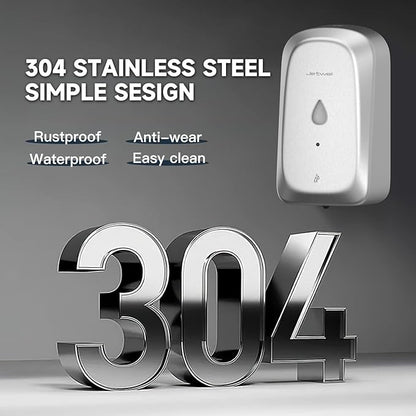 JETWELL Automatic Touch-Less Wall Mount Hand Soap Dispenser Liquid Drop Battery Operated, Brushed Stainless Steel Cover Large Capacity 34OZ/1000ML for Kitchen Home Commercial Bathroom