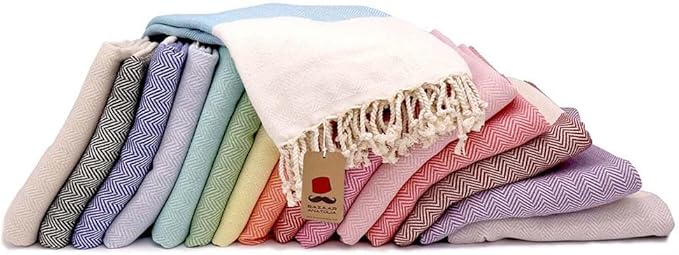 Bazaar Anatolia Turkish Beach Towel 100% Cotton Bath Towels 71x39 Quick Dry Sand Free Lightweight Large Oversized Herringbone Yellow