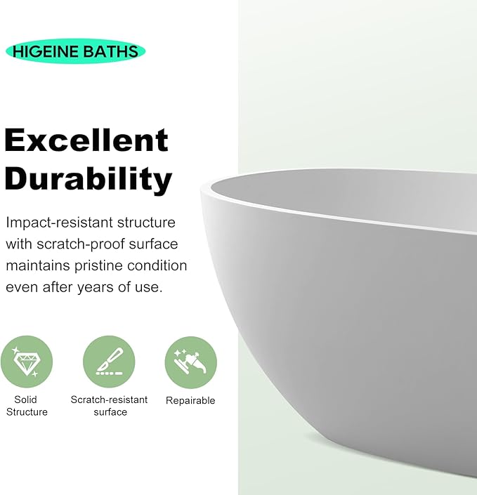 73" Premium Solid Surface Freestanding Bathtub, Contemporary Design Stand Alone Stone Resin Tub with Overflow and Pop-up Drain, Matte White