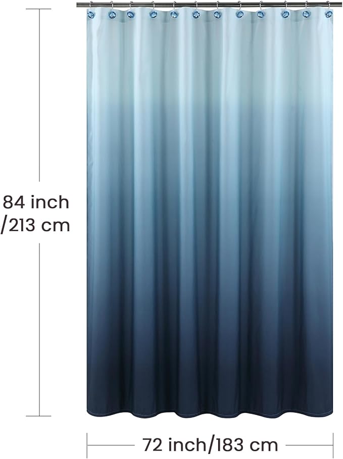 Extra Long Shower Curtain, Blue Ombre Fabric Shower Curtains for Bathroom, Modern Waterproof Bathroom Curtains, 72" W x 84" H