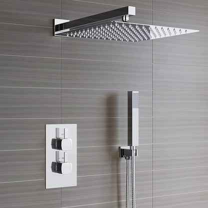 Voolan 16" Square Shower Arm with Flange and Teflon Tape, Extension Shower Head Arm for Bathroom Fixed Shower Head, Solid Stainless Steel, Wall Mounted (Chrome)