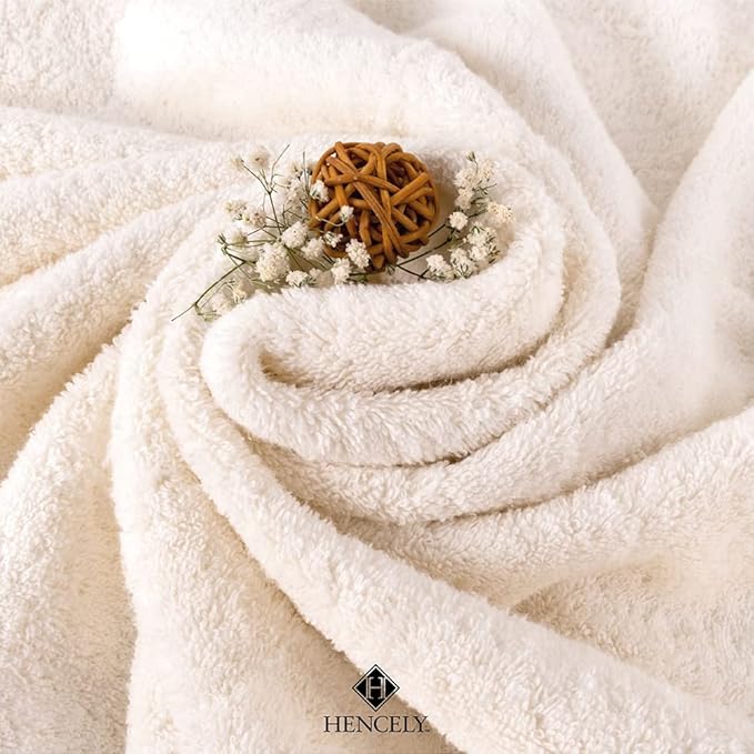 Hencely Premium Bath Towel Set of 4-28x58 Inches - High Absorbency, Quick Drying - 100% Soft Turkish Cotton Towels - Ideal for Home, Bathroom, Hotel, Spa, and Gym - Ivory