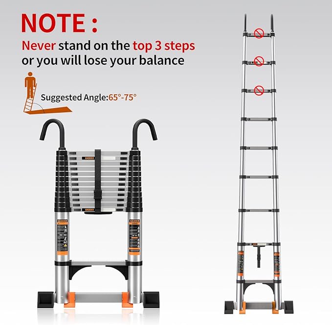 Telescoping Ladder,10.5FT Aluminum Multi-Purpose Collapsible Ladder with Stabilizers and Hooks,Jiashche Portable Extension Ladder for RV or Outdoor Work Silver,330lb Max Capacity