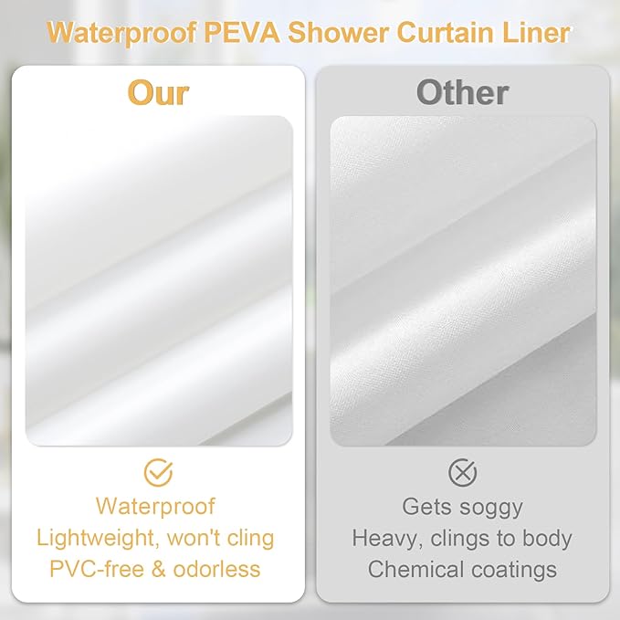 3 in 1 Long Mint Green Shower Curtain Set-72 W x 78 H, Modern Waffle and PEVA Liner Set with 12 Stainless Steel Hooks, Waterproof Fabric for Bathroom