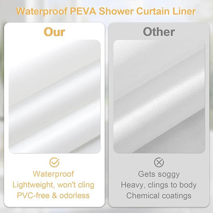 3 in 1 Long Mint Green Shower Curtain Set-72 W x 78 H, Modern Waffle and PEVA Liner Set with 12 Stainless Steel Hooks, Waterproof Fabric for Bathroom
