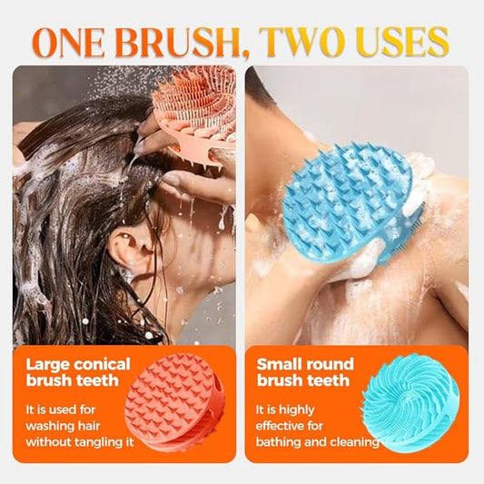 2 in 1 Silicone Body Scrubber & Scalp Scrubber, 2026 Upgrade Handheld Shower Scrubber for Body and Head, Cleansing Skin Brush Gentle Exfoliating and Stress Relax Hair Growth (Green & Purple)