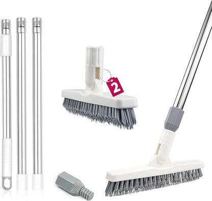 ITTAHO 2 Pack Grout Cleaning Brush with Long Handle, Swivel V-Shape Grout Scrub Brush, Extendable Handle for Tile Floors, Bathroom, Shower, Corner