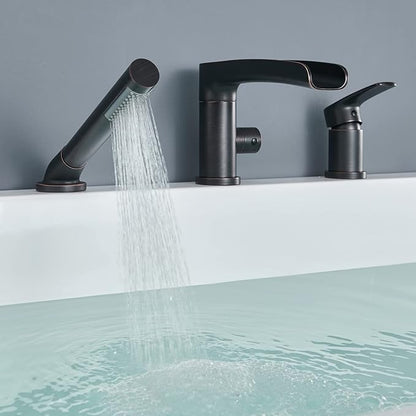 Waterfall Roman Tub Faucet Oil Rubbed Bronze Deck Mount Bathtub Faucets Brass Tub Filler Bathroom Faucets with Hand Shower