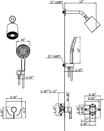 Shower Faucet Set Rain Shower System Valve Kit with Head -3 Setting Handheld High-Pressure Shower Fixtures Valve Included (Brushed Nickel)