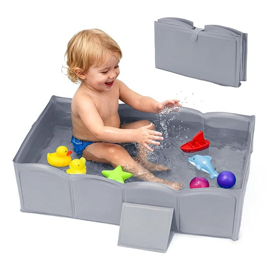 Collapsible Baby Bathtub for Shower,Reinforced Structure Infant Foldable Bath Tub with Non-Slip Base,Portable Space-Saving Kids Bath Tub for 6M to 4Years,Suitable for Outdoor, Travel Use(Grey)