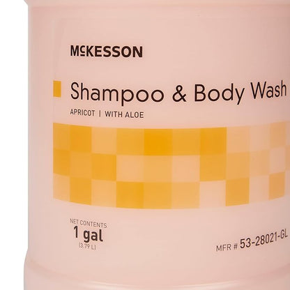 McKesson Body Wash and Shampoo - 1  Gallon Bulk Refill Full Body Wash with Aloe, Apricot Scent - Sensitive Skin & Hair 2‑in‑1