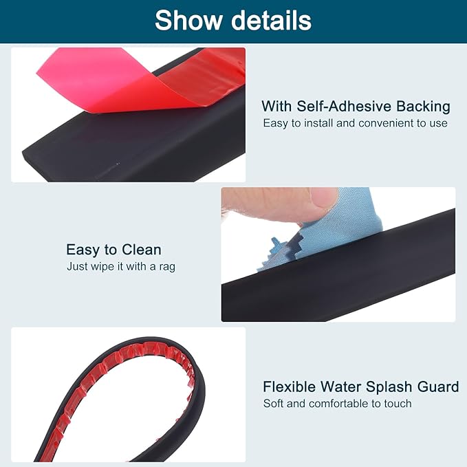 uxcell 59 Inch Collapsible Shower Barrier Stopper Water Splash Guard Blocker 59"Lx0.8"Wx0.5"H for Bathroom Kitchen Wet and Dry Separation, Black