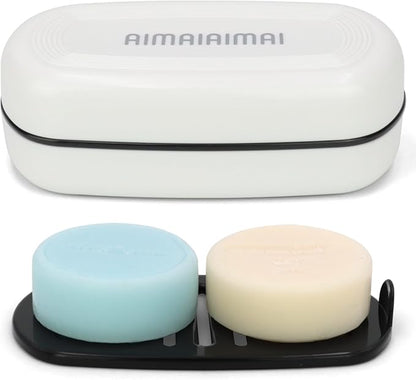 Shampoo Bar Holder Travel Case for Two Bars – Compatible with Kitsch Solid Shampoo & Conditioner Bars, Large Soap Container for Bathroom or Travel (1 Pack, White Style A-Large)