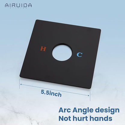 Airuida Square Single-Function Brass Faucet Shower Rough-in Valve Male Thread Bathroom Trim Kit Single Handle Tub Shower Valve 5.5 Inch Cover Plate Matte Black