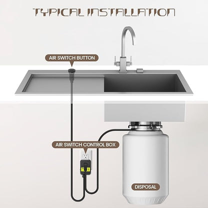 Garbage Disposal Air Switch Kit Sink Top Waste Disposal Long Stainless Steel Black On/Off Air Button Food and Waste Disposals Part by Etoolcity, UL Listed