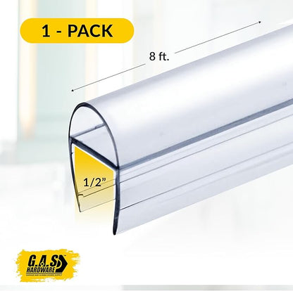 1/2" (12mm) Frameless Shower Door Seal – U-Type 8 ft. (2.44M) Ultra-Clear Bottom & Side Drip Rail Sweep Strip, 1 Piece for Leak Protection, Water Control & Easy DIY Installation