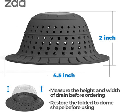 zaa Bathtub Drain Hair Catcher, Premium Silicone Collapsible One Pack Drain Protector for Pop-Up and Regular Drains of Shower, Bathtub, Tub, Bathroom, Sink, Black