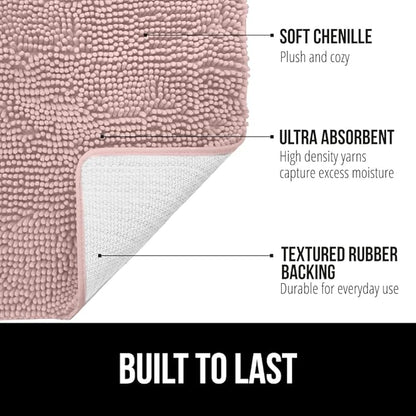 GORILLA GRIP Bath Rug Mat 36x24, Soft Absorbent Chenille, Quick Dry Microfiber Mats, Rubber Backing Washable Shower Floor Rugs, Bathmat Runner, US Designed Bathroom Home Decor Accessories Dusty Rose