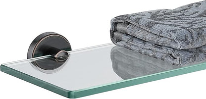 JQK Bathroom Glass Shelf Oil Rubbed Bronze, Tempered Glass Shower Storage 12 by 5 inches, 304 Stainless Steel ORB Wall Mount, TGS101L12-ORB