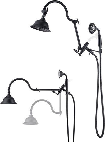 Bagnolux Solid Brass 6" High Pressure Black Rain Shower Head with Handheld Combo 3.3" Spray, Rainfall Showerhead with 21" Extension Arm - Adjustable Dual Showerhead and 71" Shower Hose,Matte Black